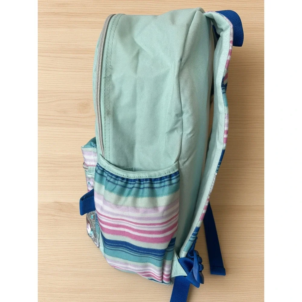 Justice Girls Mint Green Striped Backpack with Glitter Confetti Pocket